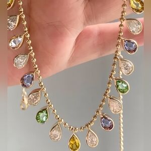 Lovely Indian style multi color crystal necklace, Goldtone